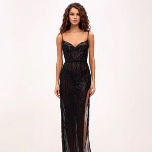 Milla Astonishing sequined maxi gown on spaghetti straps